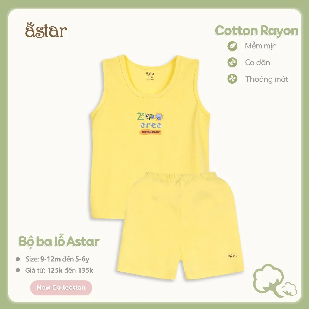 Ảnh Bộ ba lỗ trẻ em ASTAR in hình ,vải petit cotton rayon, co giãn, mềm, mịn, mát, cho bé trai,bé gái từ 9 tháng đến 6 tuổi 4