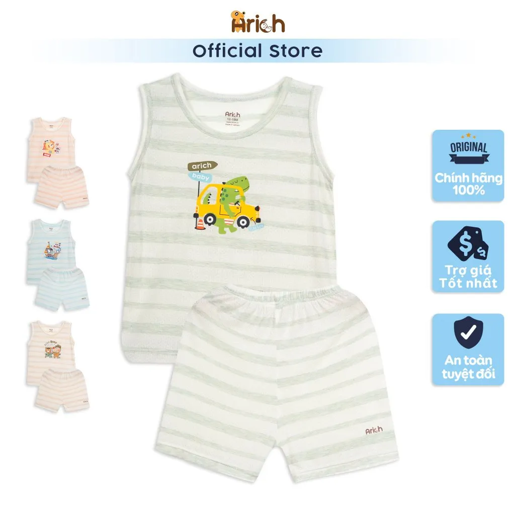 Ảnh Bộ ba lỗ trẻ em mùa hè arich , vải sợi tre thông hơi, mát , rất mát,size 9M đến 5 tuổi 2