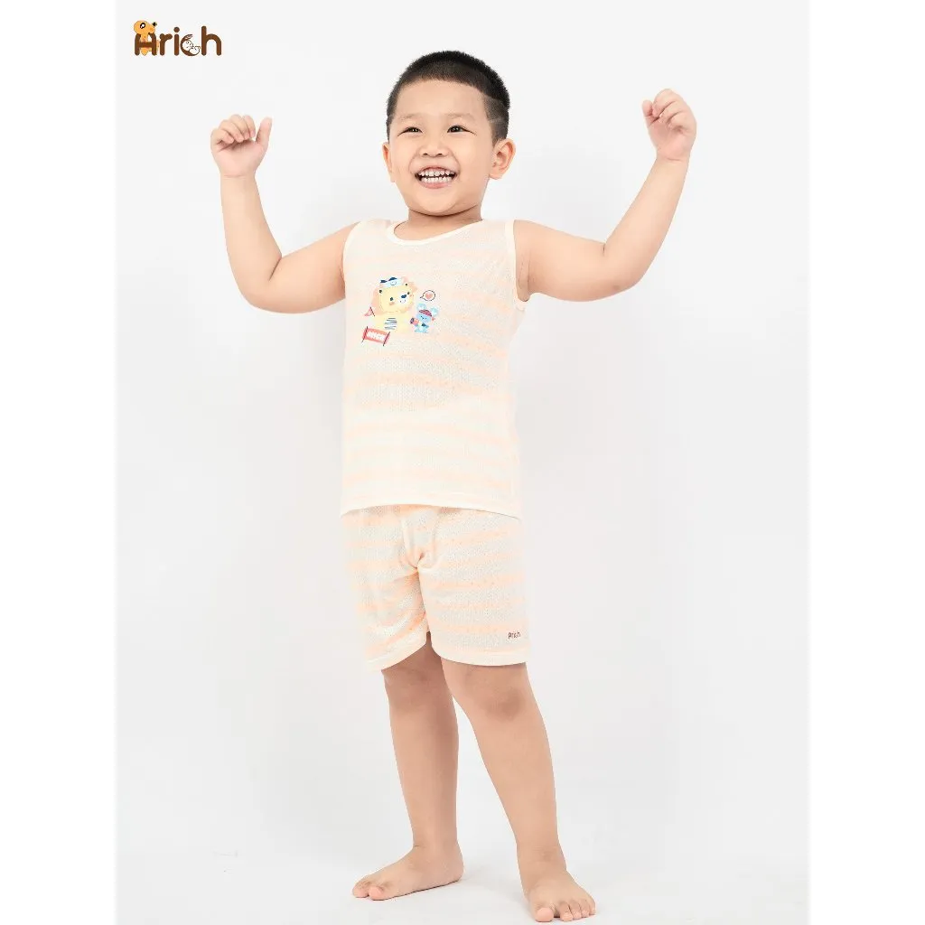 Ảnh Bộ ba lỗ trẻ em mùa hè arich , vải sợi tre thông hơi, mát , rất mát,size 9M đến 5 tuổi 3
