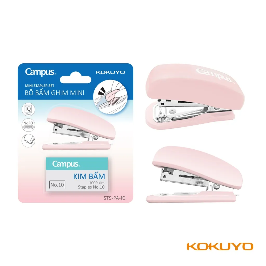 Ảnh Bộ Bấm Ghim Mini Campus Pastel Màu Hồng Dễ Thương Nhỏ Gọn Trong Hộp Bút 1