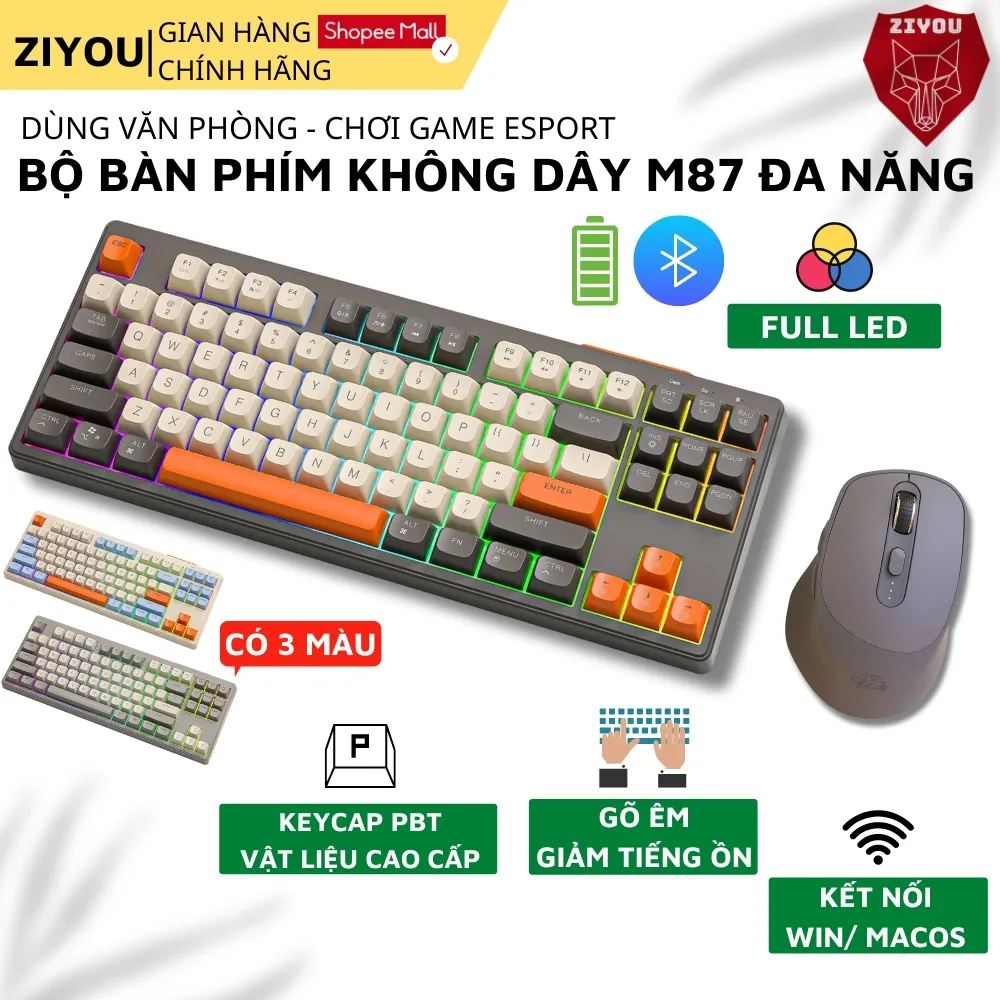 Ảnh Bộ Bàn Phím Chuột Bluetooth Không Dây Ziyou M87 LED Kết Nối Đa Năng Chơi Game Dùng Văn Phòng 1