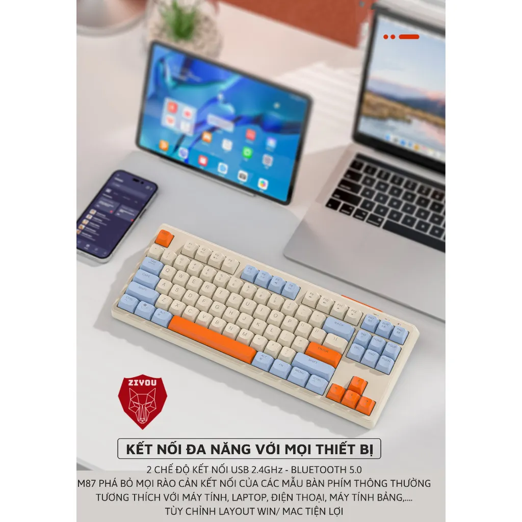 Ảnh Bộ Bàn Phím Chuột Bluetooth Không Dây Ziyou M87 LED Kết Nối Đa Năng Chơi Game Dùng Văn Phòng 2