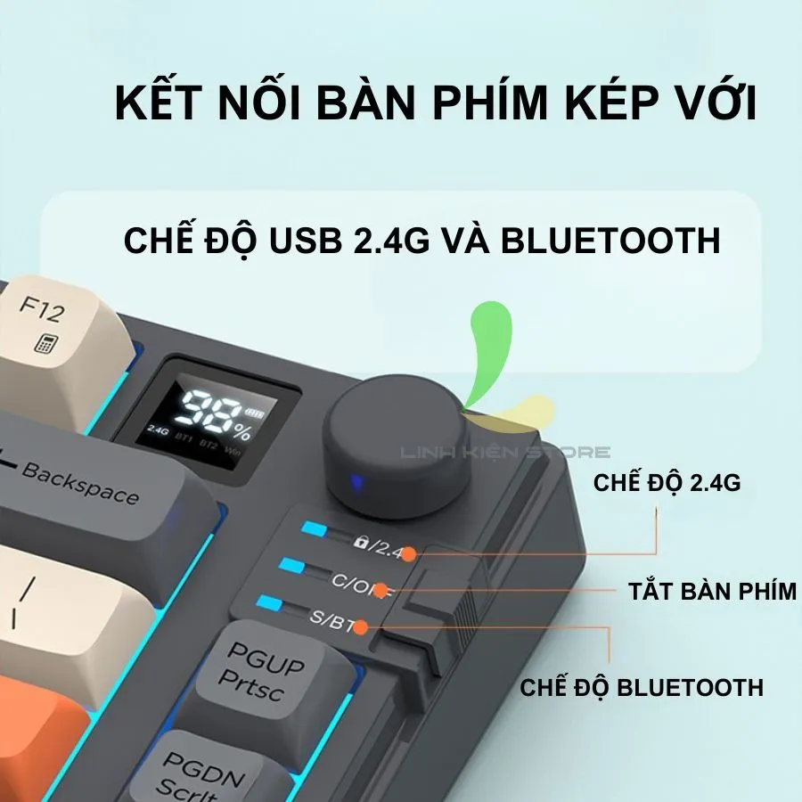 Ảnh Bộ Bàn Phím Không Dây HOSAN XUNFOX K920 Công Thái Học Có Màn Hình Hiển Thị, Nút Vặn Điều Chỉnh 4