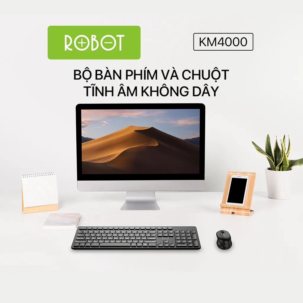 Ảnh Bộ Bàn Phím Và Chuột Tĩnh Âm Không Dây ROBOT KM4000 2.4GHz Độ Phân Giải 1600DPI Hàng Chính Hãng Bảo Hành 12 Tháng 2