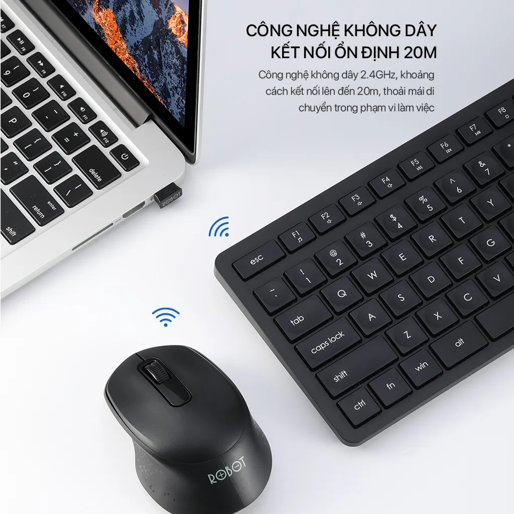 Ảnh Bộ Bàn Phím Và Chuột Tĩnh Âm Không Dây ROBOT KM4000 2.4GHz Độ Phân Giải 1600DPI Hàng Chính Hãng Bảo Hành 12 Tháng 4