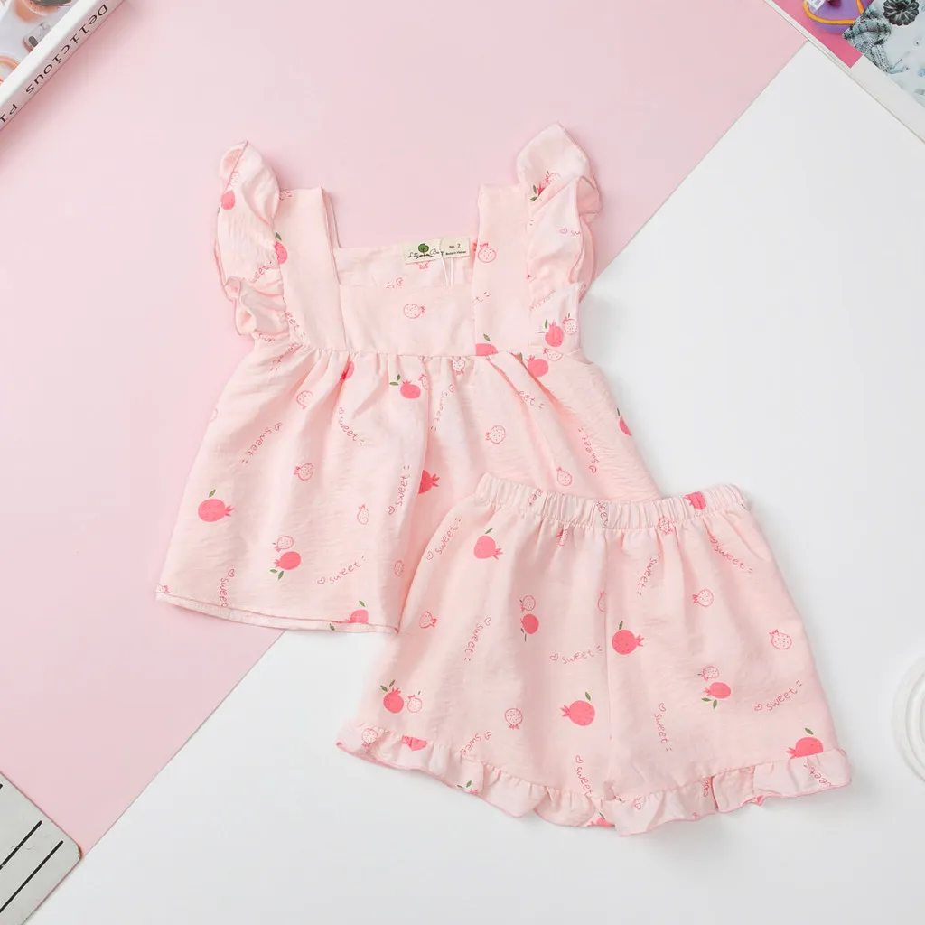 Ảnh Bộ bé gái mặc nhà mùa hè LITIBABY, vải đũi xốp, tay áo cánh tiên size 2 đến 7 tuổi 1