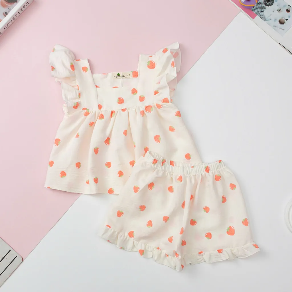 Ảnh Bộ bé gái mặc nhà mùa hè LITIBABY, vải đũi xốp, tay áo cánh tiên size 2 đến 7 tuổi 2