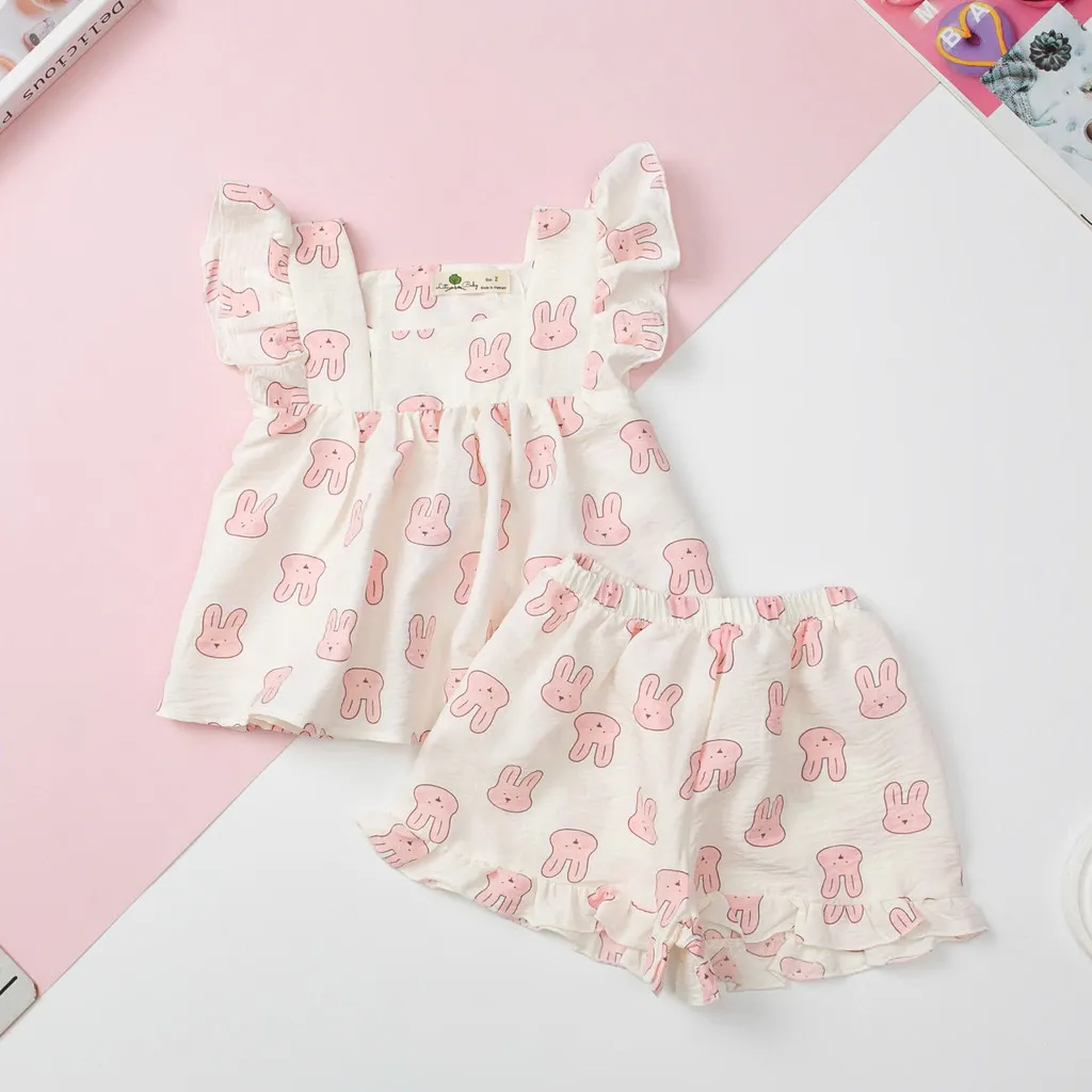 Ảnh Bộ bé gái mặc nhà mùa hè LITIBABY, vải đũi xốp, tay áo cánh tiên size 2 đến 7 tuổi 3