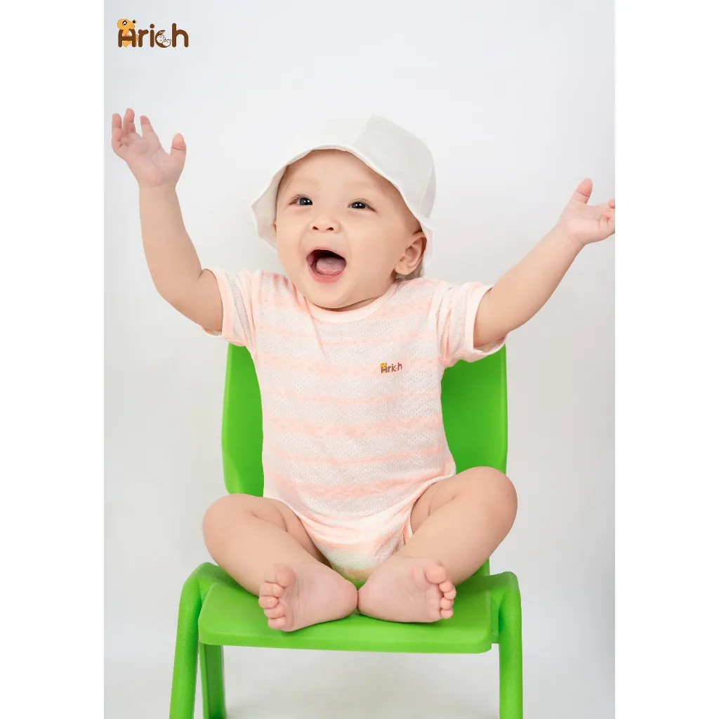 Ảnh Bộ body chip cộc tay Arich chất liệu xô tre cho bé trai, bé gái cho bé size từ newborn - 12 tháng 2