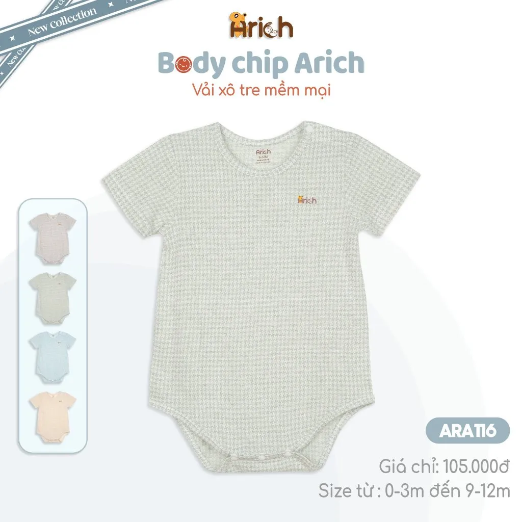 Ảnh Bộ body chip cộc tay Arich chất liệu xô tre cho bé trai, bé gái cho bé size từ newborn - 12 tháng 3