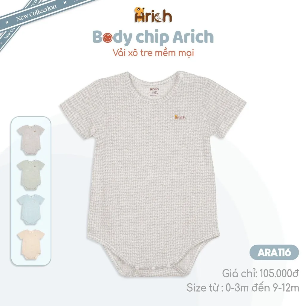 Ảnh Bộ body chip cộc tay Arich chất liệu xô tre cho bé trai, bé gái cho bé size từ newborn - 12 tháng 4