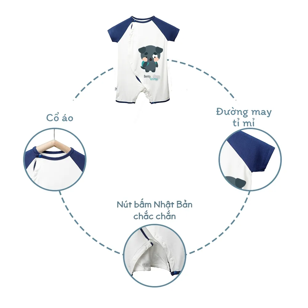 Ảnh Bộ body cộc lệch in hình gấu BENTY BT018 chất liệu mềm mịn mát, bodysuit cho bé dễ thương 3