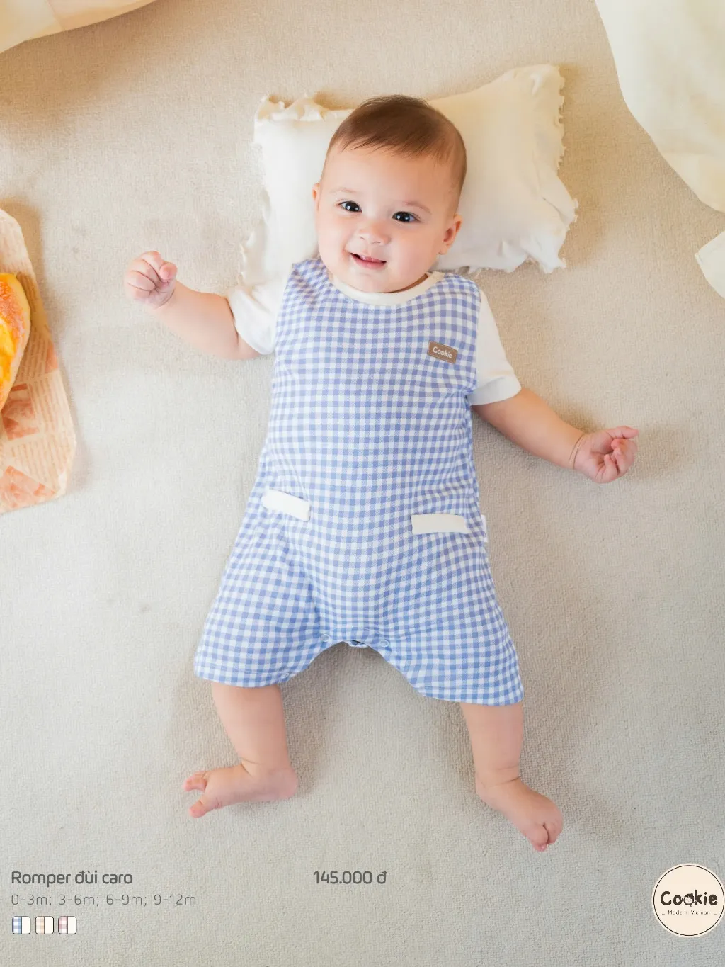 Ảnh Bộ Body Liền Thân COOKIE, Romper Đùi Caro Cho Bé Chất Cotton Từ 0 Đến 12 Tháng 2025 3