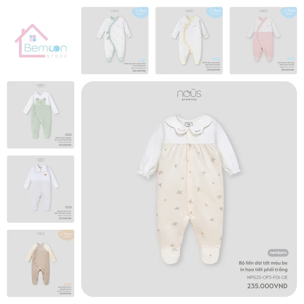 Ảnh Bộ Body sơ sinh Newborn không tất/liền tất Nous 1