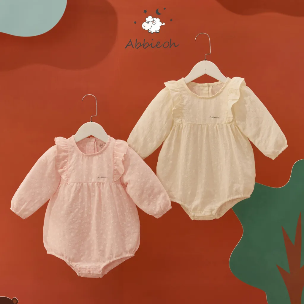 Ảnh Bộ bodysuit cho bé gái ABBIEOH hoa nhí thô cotton cổ vai bèo phong cách vintage BD257 BD654 BD655 1