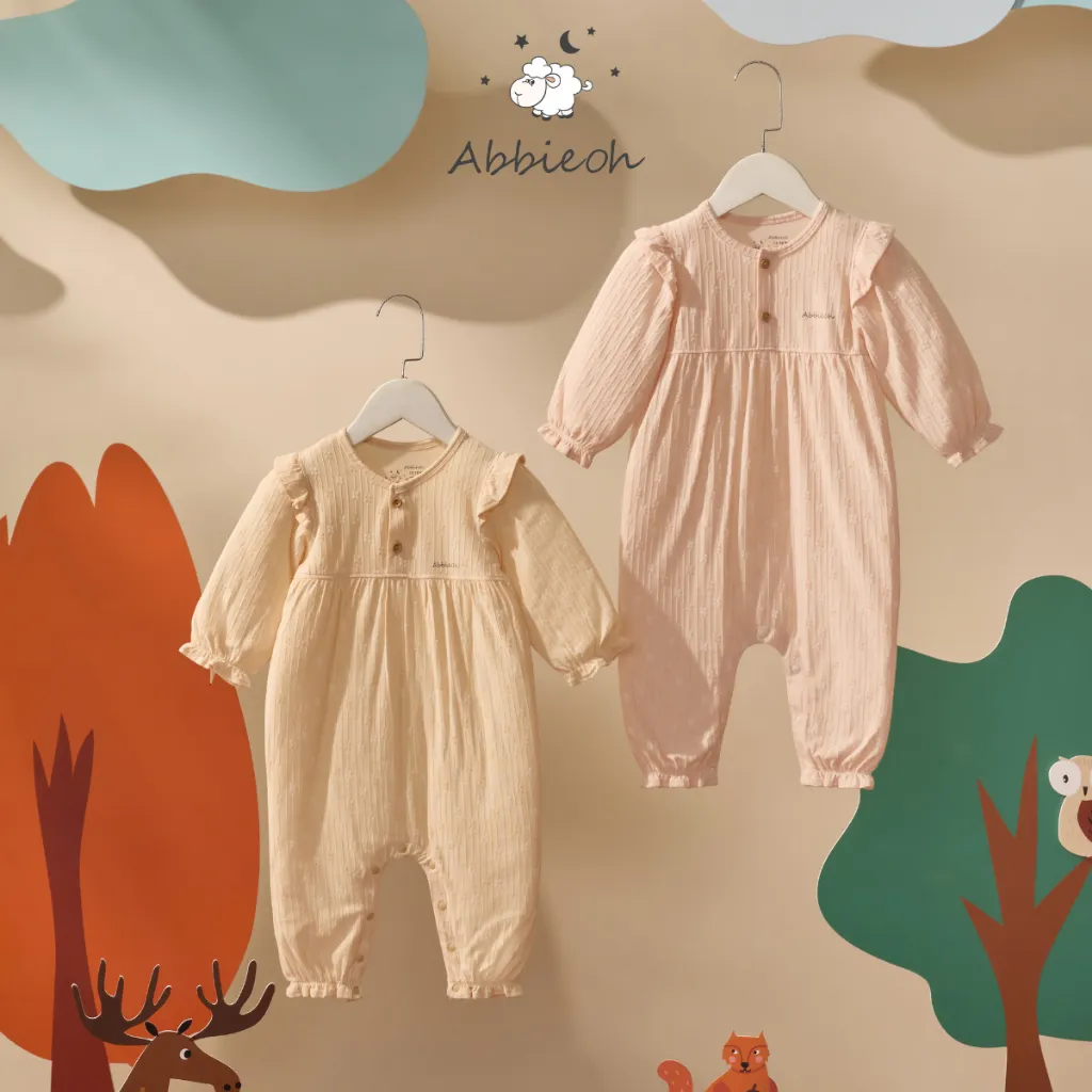 Ảnh Bộ bodysuit cho bé gái cotton dài tay ABBIEOH cài chéo bèo nhún 0 - 18 tháng BD359 AW21 BD656 1