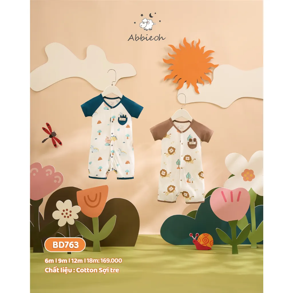 Ảnh Bộ bodysuit cộc tay unisex ABBIEOH cotton mềm mát động vật, vũ trụ cho bé 0-12 tháng BD763 BD758 BD621-625-602 1