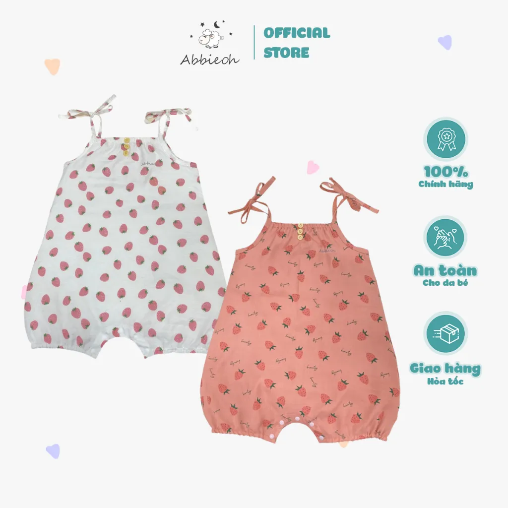 Ảnh Bộ bodysuit hai dây ABBIEOH vai nơ baby đũi lạnh cho bé gái sơ sinh 0-24 Tháng BD423 BD613 BD757 1
