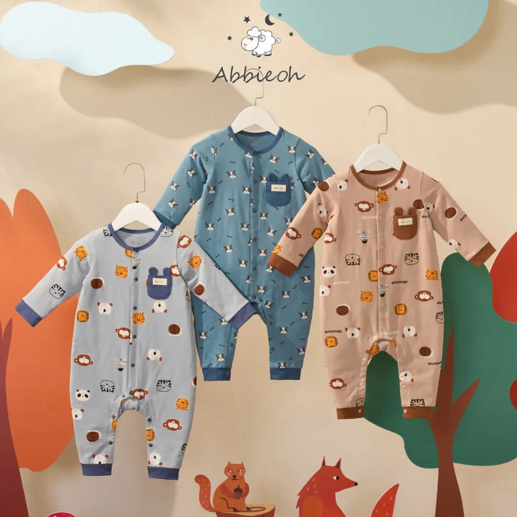 Ảnh Bộ bodysuit nỉ giữ nhiệt dài tay cotton cho bé sơ sinh ABBIEOH động vật ngộ nghĩnh 0-12 tháng BD550-572-657-667-680-676 4