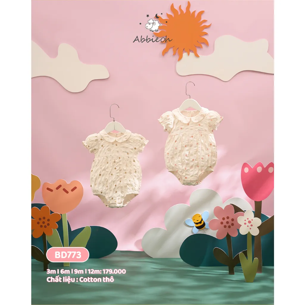 Ảnh Bộ bodysuit sát nách bé gái ABBIEOH thô cotton bèo nhún dễ thương BD775 BD780 BD773 BD626-628-439 BD754 1