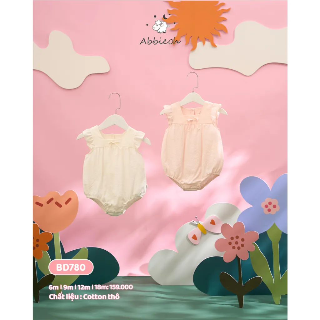 Ảnh Bộ bodysuit sát nách bé gái ABBIEOH thô cotton bèo nhún dễ thương BD775 BD780 BD773 BD626-628-439 BD754 2