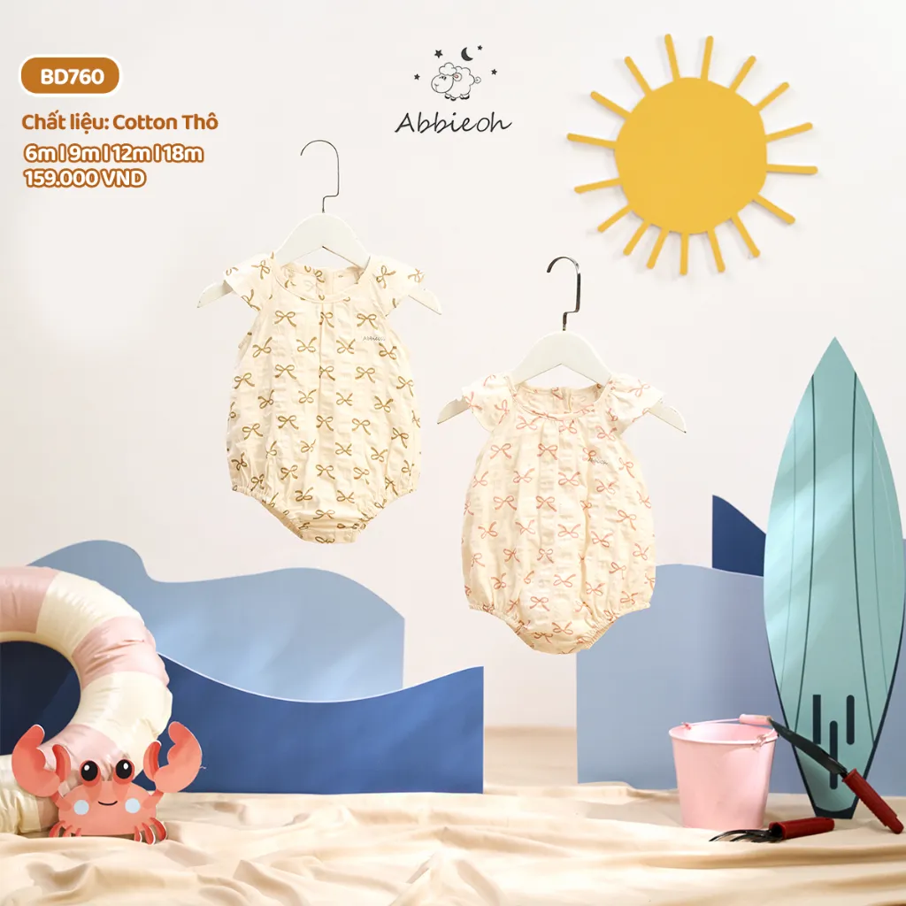 Ảnh Bộ bodysuit sát nách bé gái ABBIEOH thô cotton bèo nhún dễ thương BD775 BD780 BD773 BD626-628-439 BD754 3