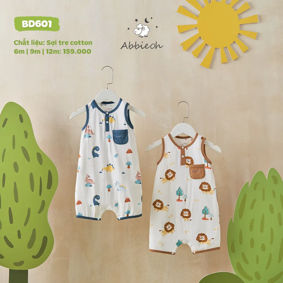 Ảnh Bộ bodysuit sát nách bé trai ABBIEOH in hình con vật cho bé 0-12 tháng BD601 BD762 4