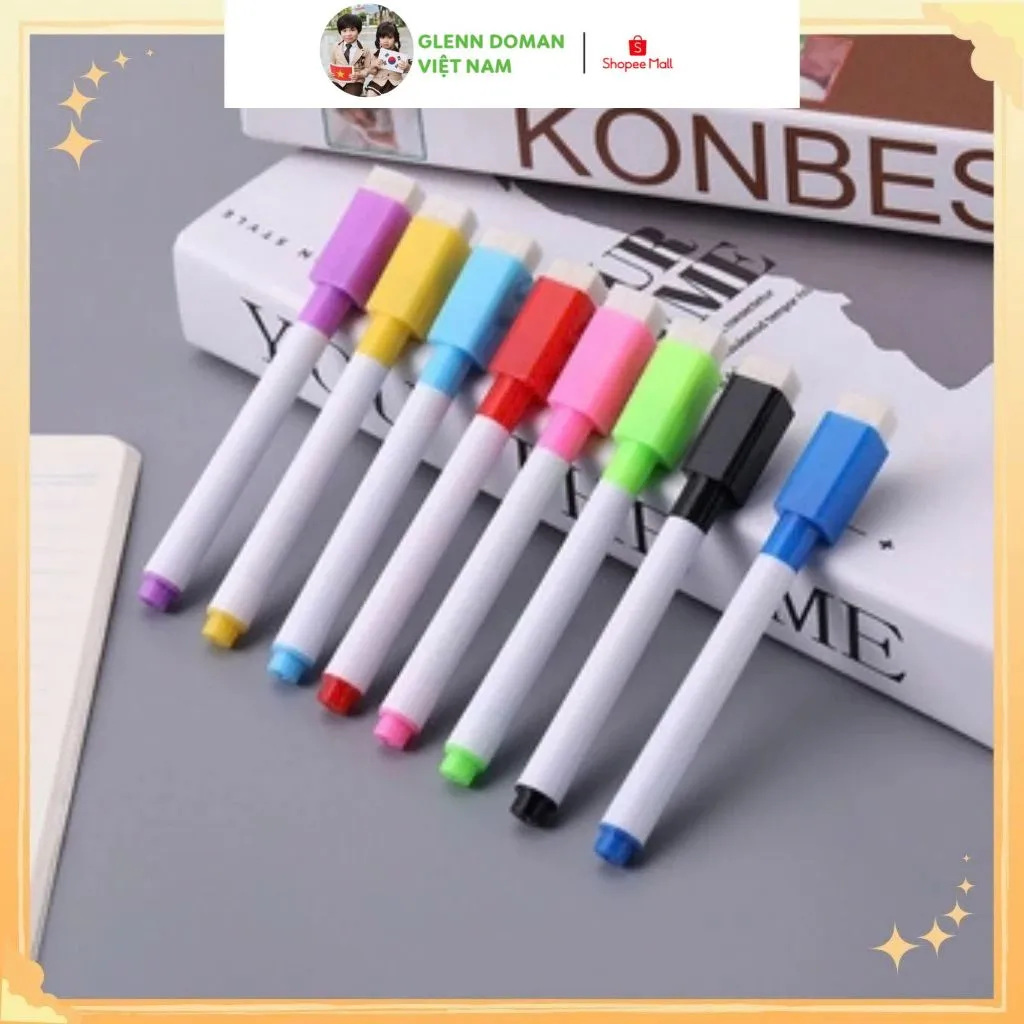 Ảnh Bộ Bút Lông Viết Bảng Có Đầu Xóa Được dùng được cho bảng trắng, sách tô xoá thông minh cho bé 3