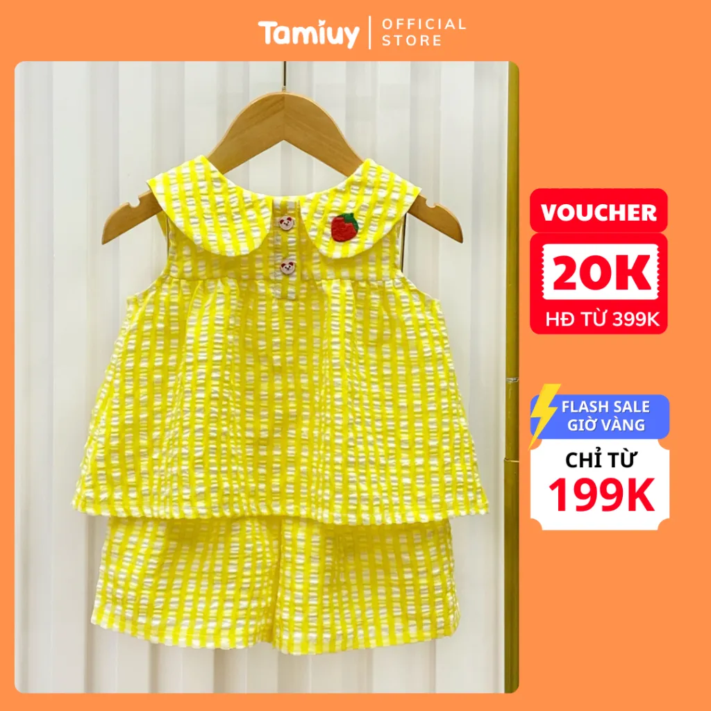 Ảnh Bộ Caro Bé Gái  Tamiuy Phối Họa Tiết , Vải Cotton Mềm Mại (10-38 kg) 1