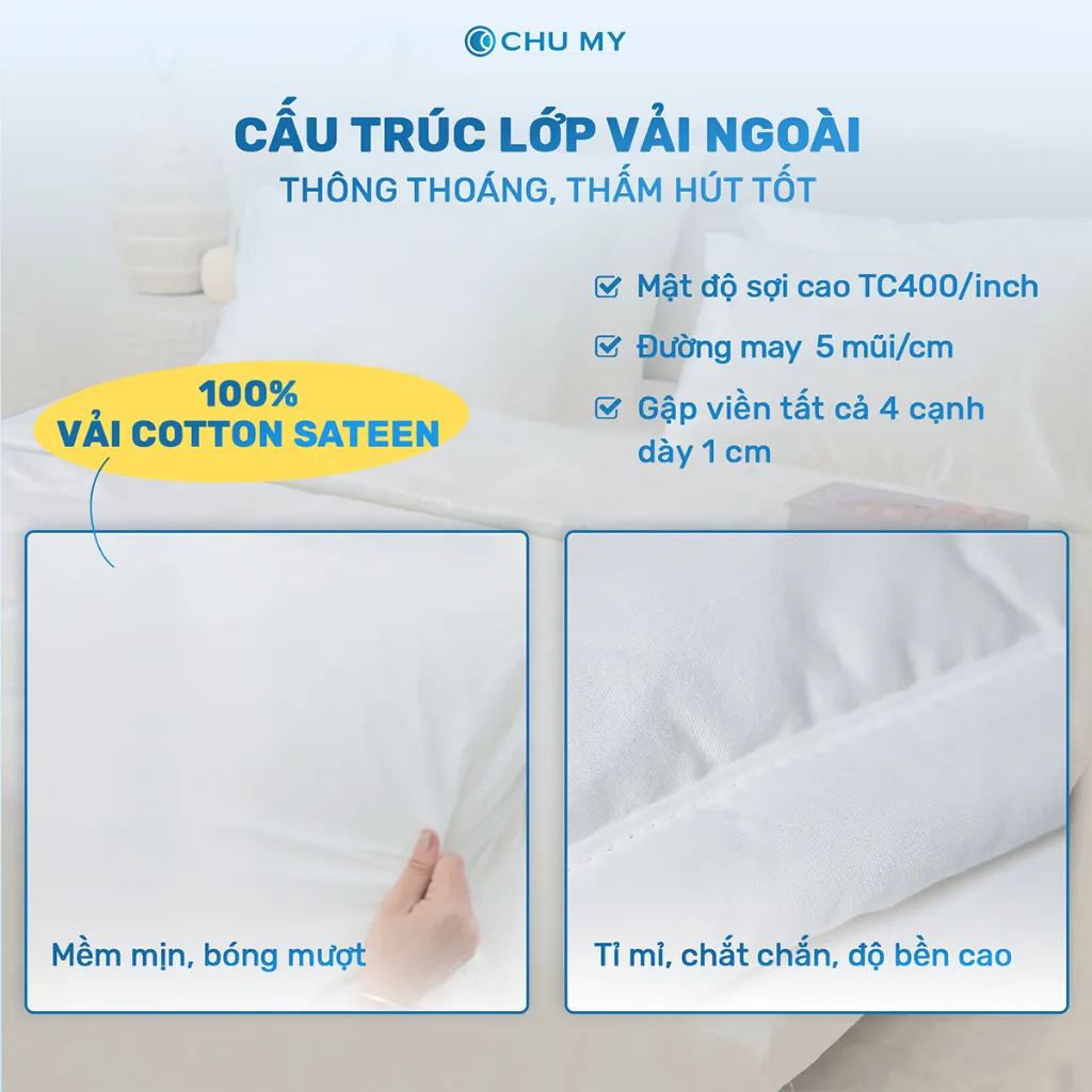 Ảnh Bộ chăn ga trắng khách sạn CHU MY, cotton Sateen 100%, T400, chuẩn 5 sao cho phòng ngủ 2