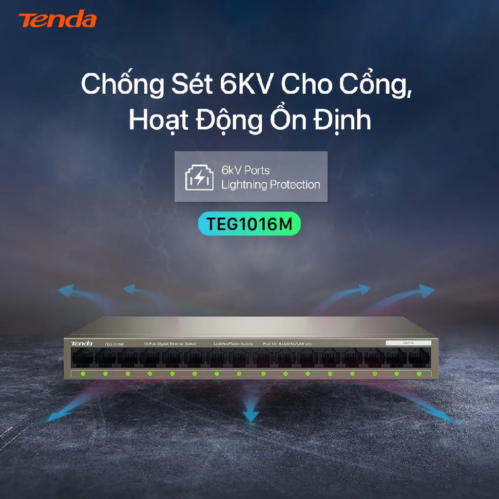 Ảnh Bộ Chia Mạng Switch Để Bàn Tenda TEG1016M 16 Cổng Ethernet 1000Mbps - Hàng Chính Hãng 2