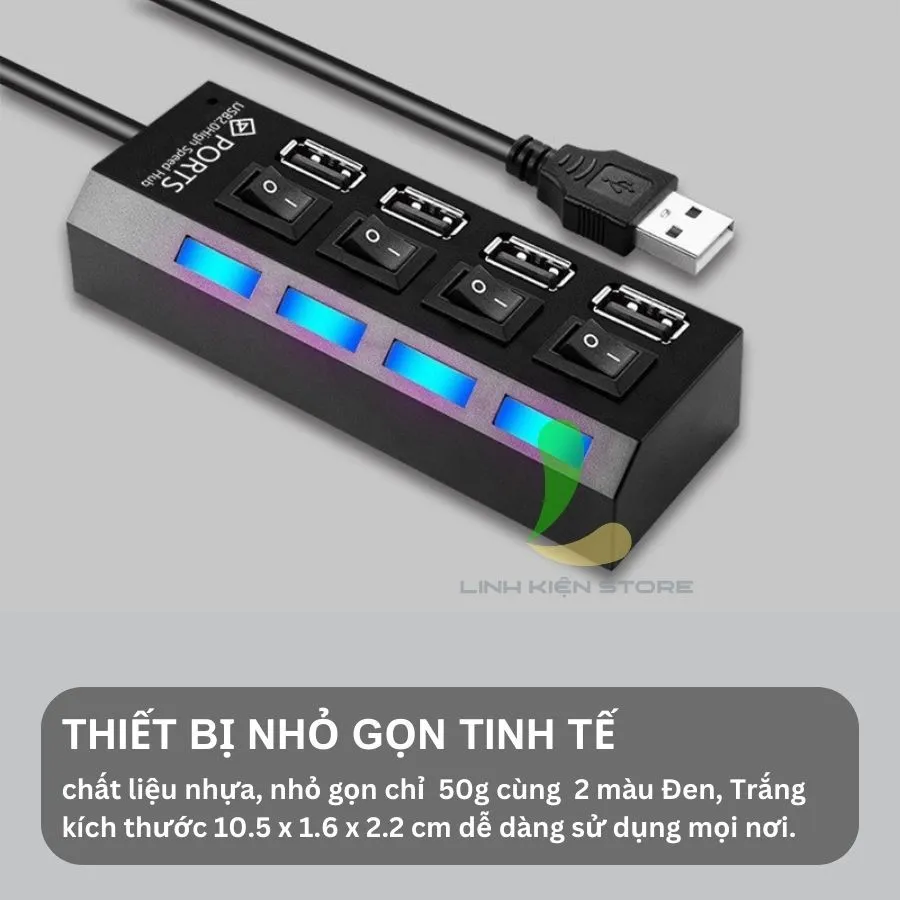 Ảnh Bộ chia USB HOSAN 4 cổng USB 2.0 có công tắc thiết kế nhỏ gọn tốc độ cao có đèn led hỗ trợ máy tính, PC 1