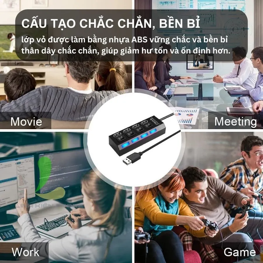 Ảnh Bộ chia USB HOSAN 4 cổng USB 2.0 có công tắc thiết kế nhỏ gọn tốc độ cao có đèn led hỗ trợ máy tính, PC 3
