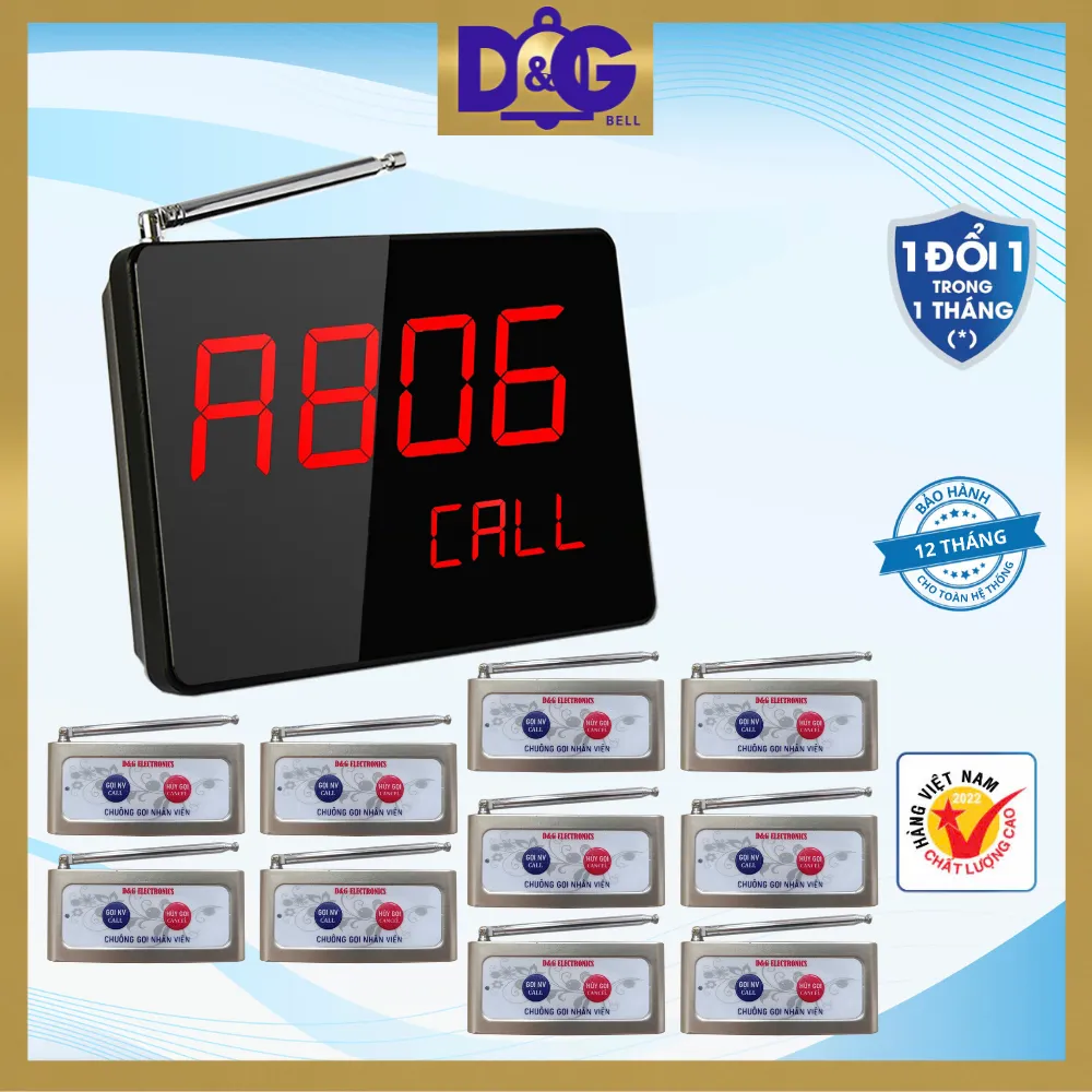 Ảnh Bộ Chuông Gọi Không Dây TIẾNG VIỆT D&G Bell - Màn hình D0402 4 số 2 dòng Nút khoảng cách xa 150m 3