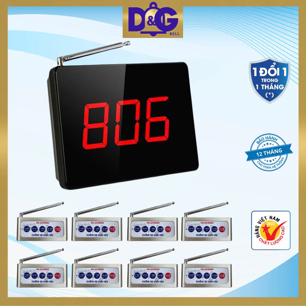 Ảnh Bộ Chuông Gọi Không Dây TIẾNG VIỆT D&G Bell - Màn hình D0301 - 3 số 1 dòng Nút khoảng cách xa 150m 1