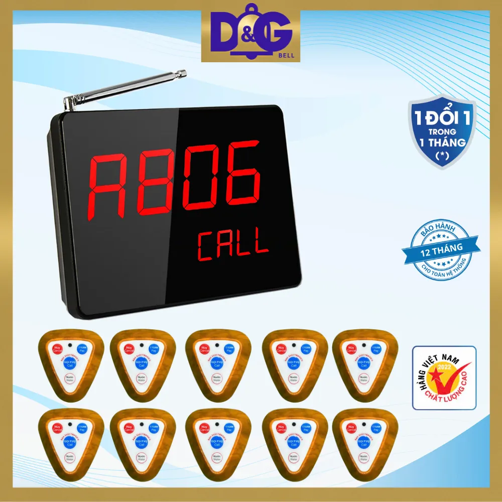 Ảnh Bộ Chuông Gọi Phục Vụ Không Dây TIẾNG VIỆT D&G Bell - Màn Hình D0402 Hiển Thị 4 Số 2 Dòng Nút bấm tiếng việt 1
