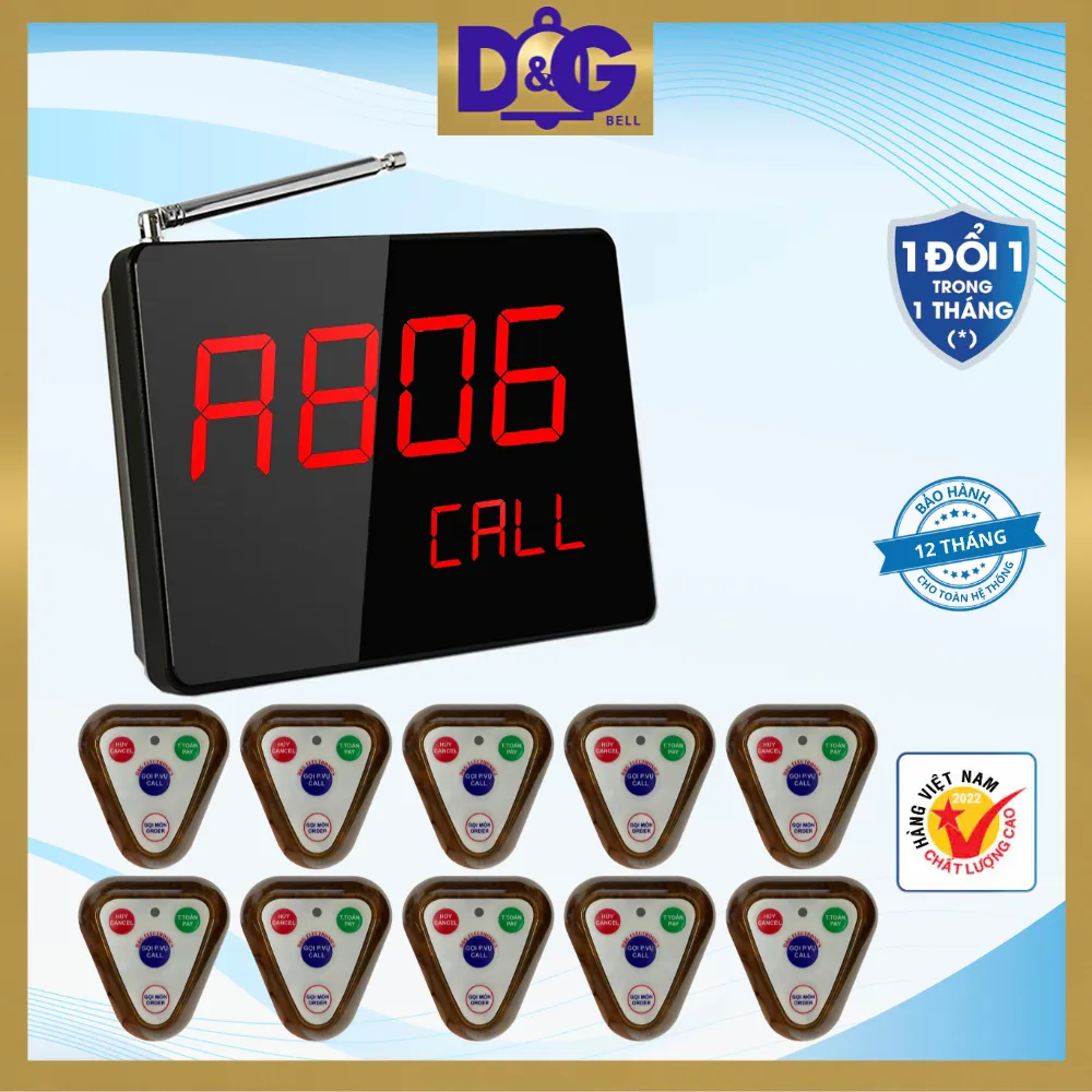 Ảnh Bộ Chuông Gọi Phục Vụ Không Dây TIẾNG VIỆT D&G Bell - Màn Hình D0402 Hiển Thị 4 Số 2 Dòng Nút bấm tiếng việt 2