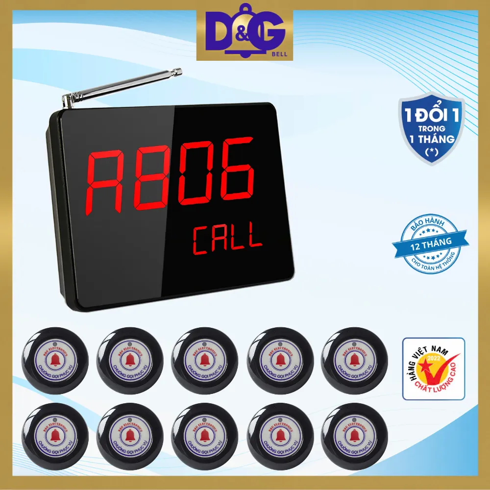 Ảnh Bộ Chuông Gọi Phục Vụ Không Dây TIẾNG VIỆT D&G Bell - Màn Hình D0402 Hiển Thị 4 Số 2 Dòng Nút bấm tiếng việt 3