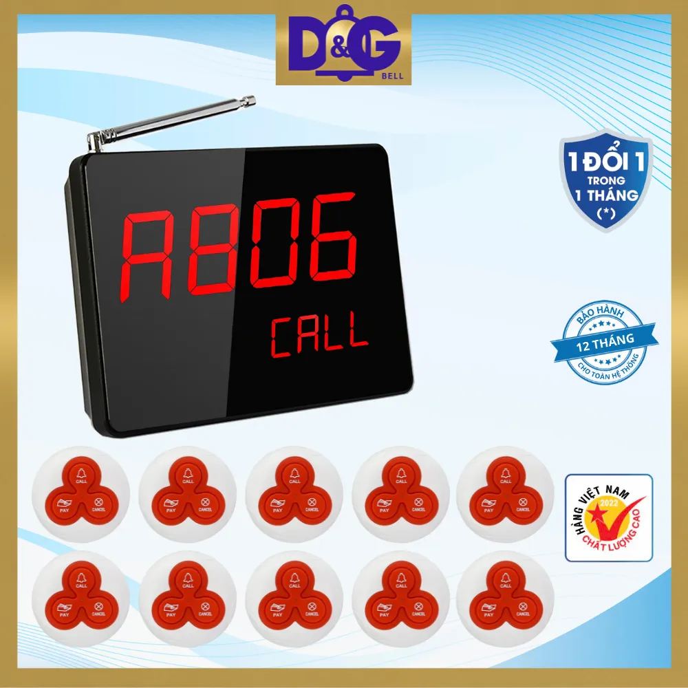 Ảnh Bộ Chuông Gọi Phục Vụ Không Dây D&G Bell - Màn Hình D0402 Hiển Thị 4 số 2 dòng (Nút Chống Nước) 1