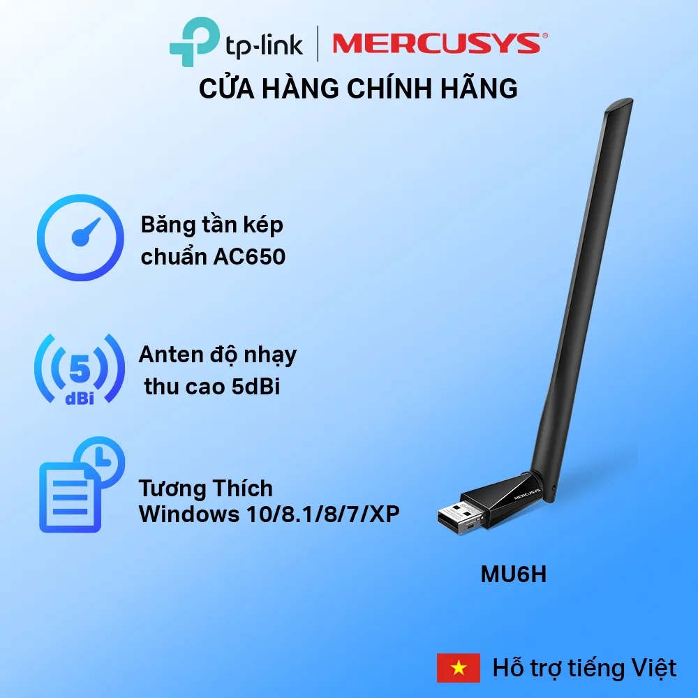 Ảnh Bộ Chuyển Đổi USB Wifi Mercusys MU6H Băng Tần Kép Độ Lợi Cao AC 650Mbps 1