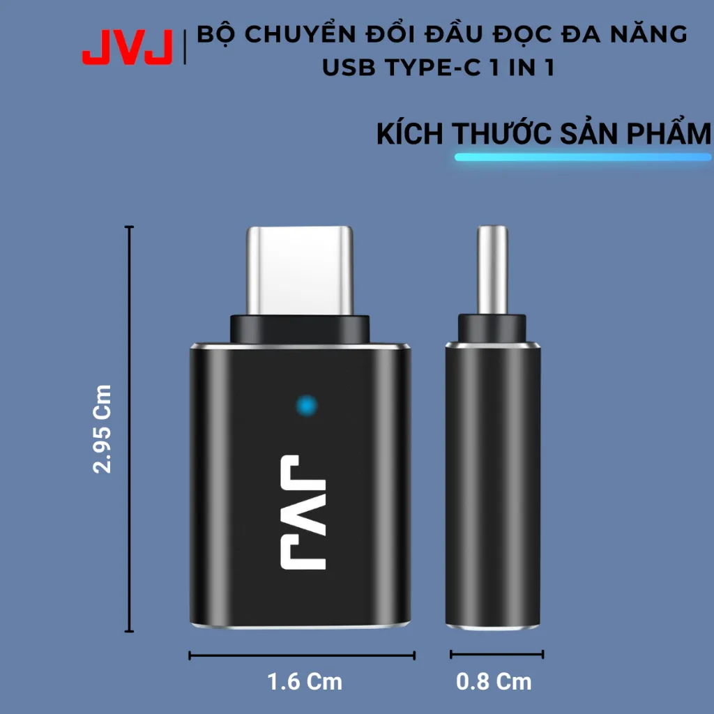 Ảnh Bộ Chuyển Đổi Đầu Đọc Đa Năng JVJ USB Type-C HUB C1, Cổng USB TYPE C 1in1, Đầu Chuyển Đổi Cho Điện Thoại Laptop BH 2 Năm 2