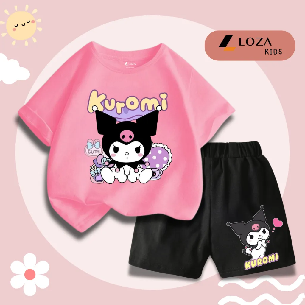 Ảnh Bộ cộc bé gái Kuromi nhiều màu chất liệu thun cotton - Quần áo trẻ em nữ size từ 15-40kg -  Loza Kids SB308 2