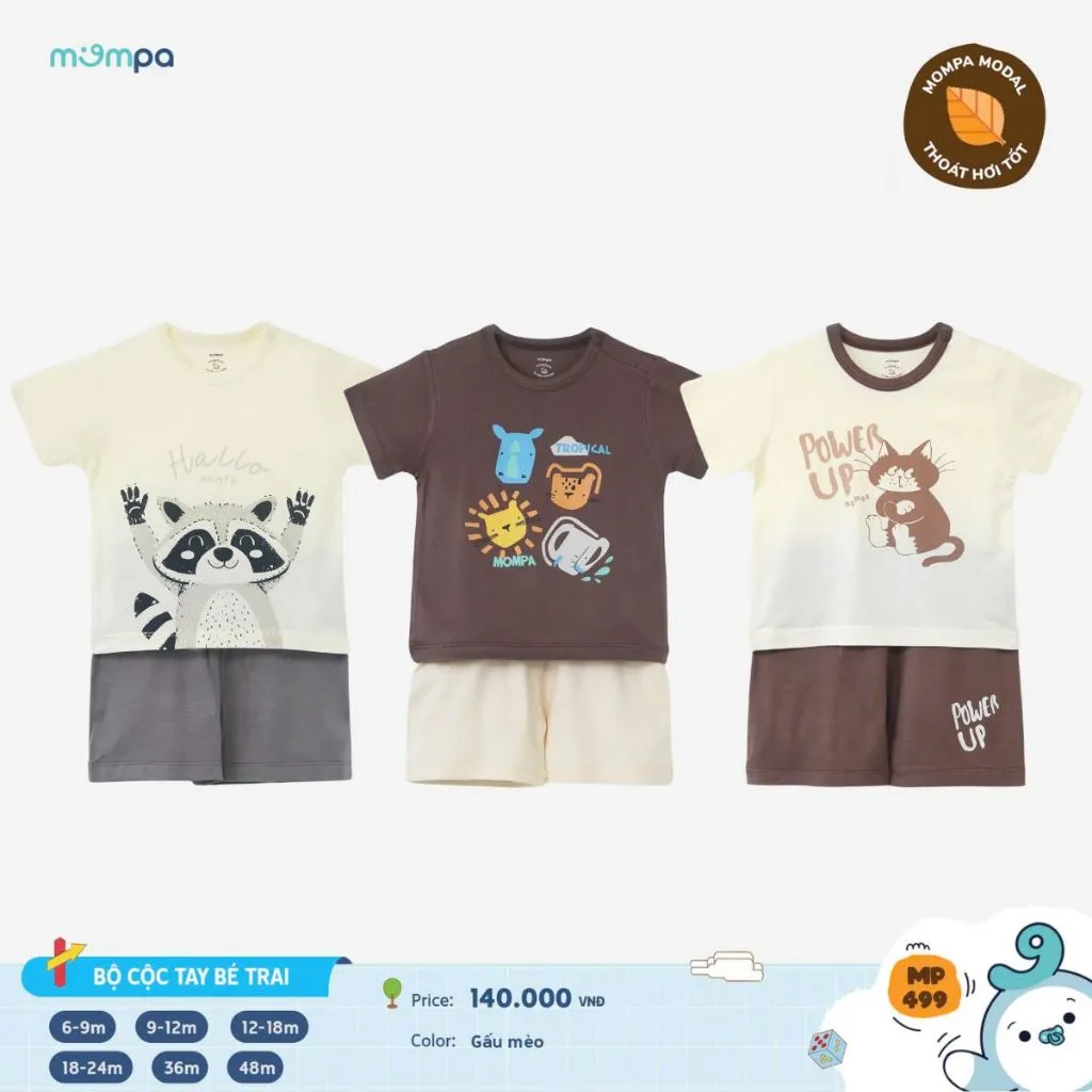 Ảnh Bộ cộc tay bé trai bé gái Mompa 6 tháng-3 tuổi vải Modal mát mềm mại thông tháng 175 1