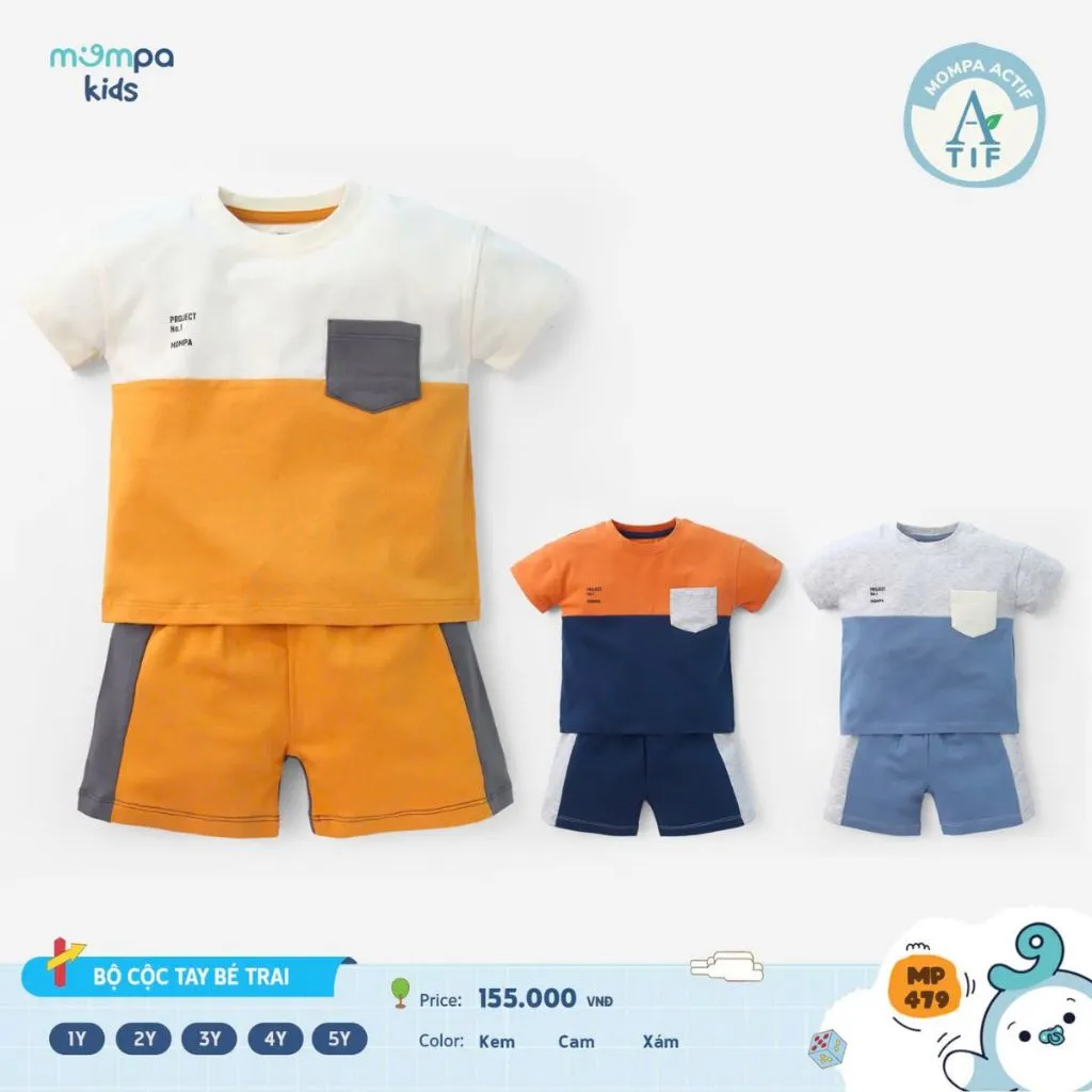 Ảnh Bộ cộc tay bé trai Mompa 1-5 tuổi vải Cotton Actif thoáng mát mềm mại co giãn 479 2