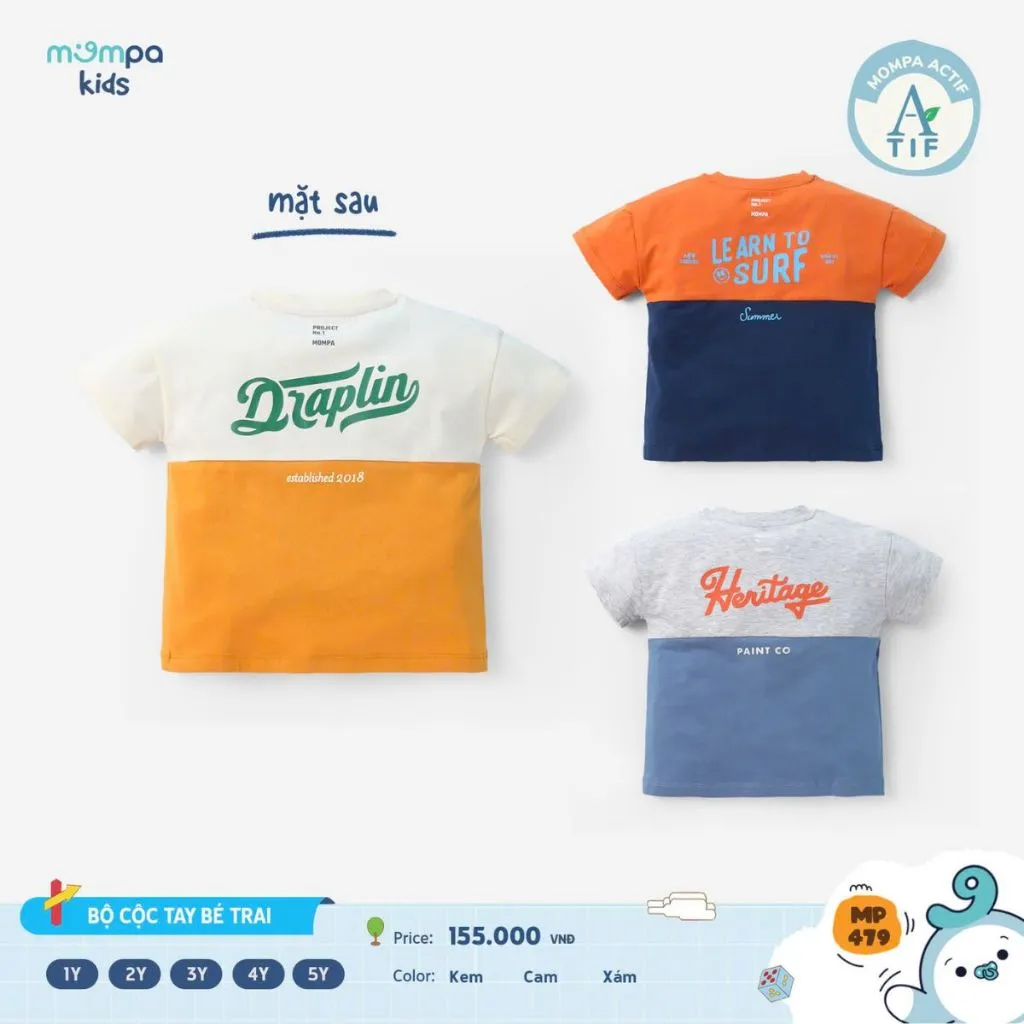 Ảnh Bộ cộc tay bé trai Mompa 1-5 tuổi vải Cotton Actif thoáng mát mềm mại co giãn 479 3