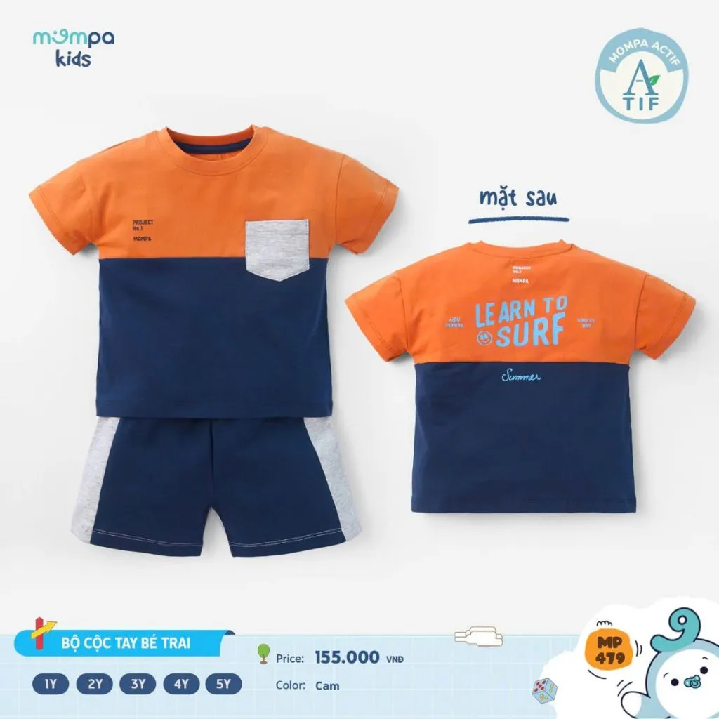 Ảnh Bộ cộc tay bé trai Mompa 1-5 tuổi vải Cotton Actif thoáng mát mềm mại co giãn 479 4