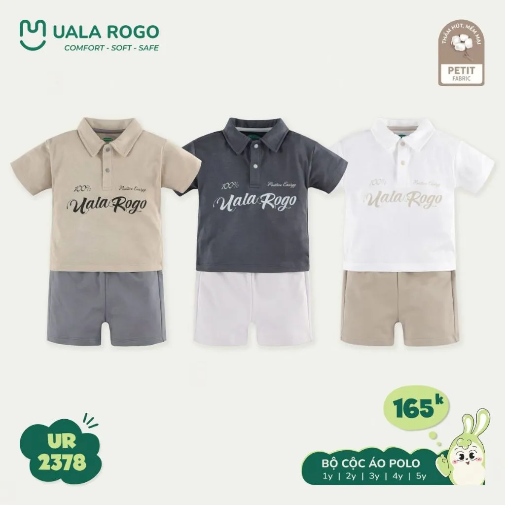 Ảnh Bộ cộc tay bé trai Ualarogo áo Polo 1-5 tuổi vải Petit mềm mịn co giãn thấm hút 2378 3