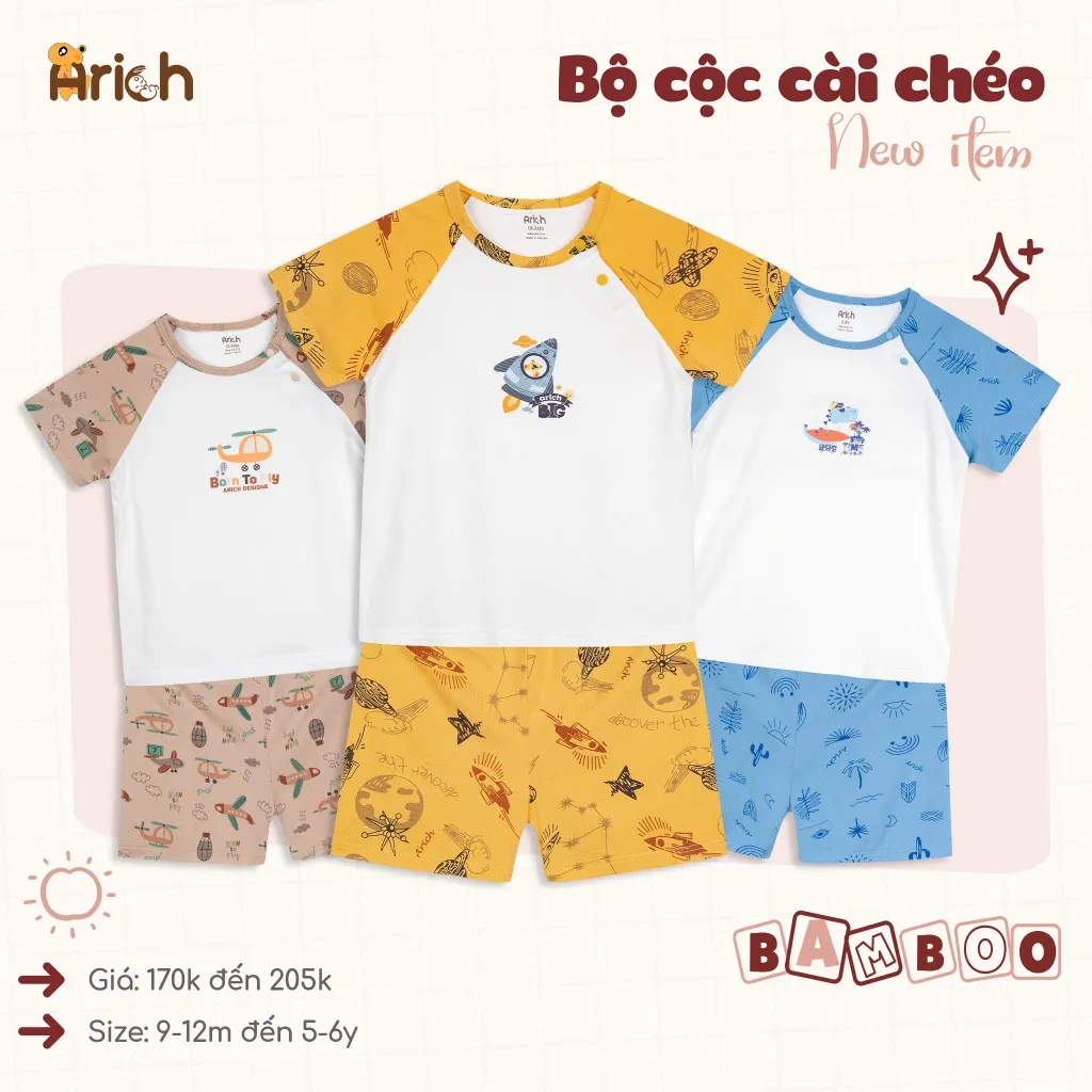 Ảnh Bộ cộc tay cài chéo Arich vải sợi tre họa tiết đáng yêu cho Bé size từ 9 tháng- 6 tuổi 2