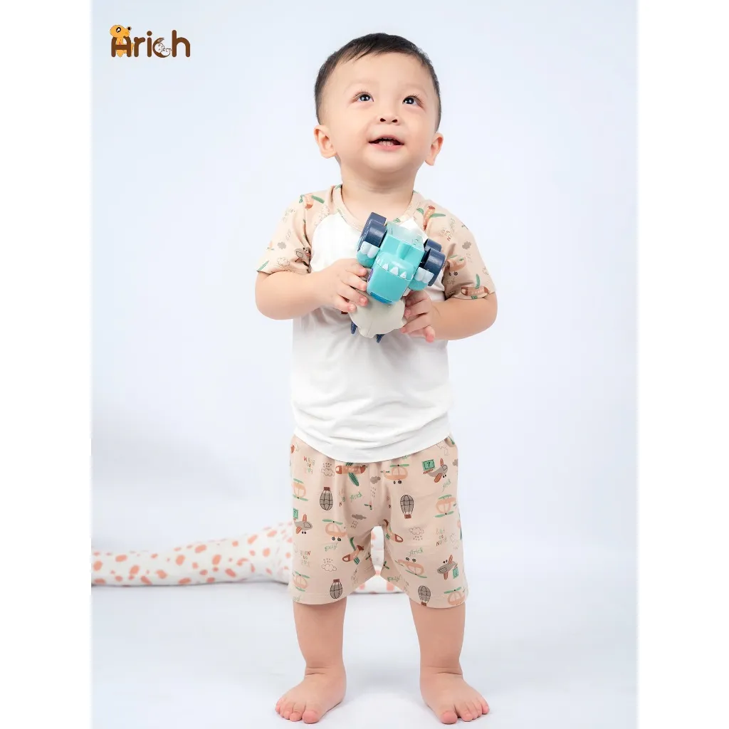 Ảnh Bộ cộc tay cài chéo Arich vải sợi tre họa tiết đáng yêu cho Bé size từ 9 tháng- 6 tuổi 3