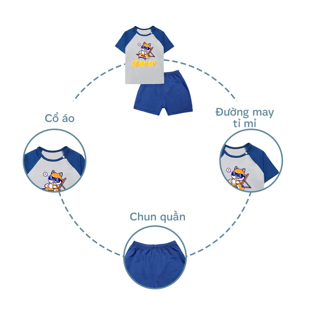 Ảnh Bộ cộc tay cài chéo BENTY hình Summer BT083 cotton thoáng mát mềm mịn, đồ ngắn tay bé trai, bé gái 3